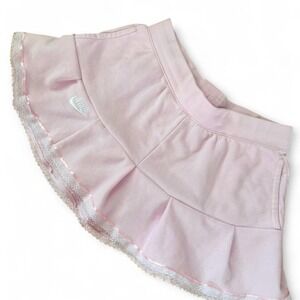 Custom Upcycled kawaii Nike pink skirt with lace and ribbon trim